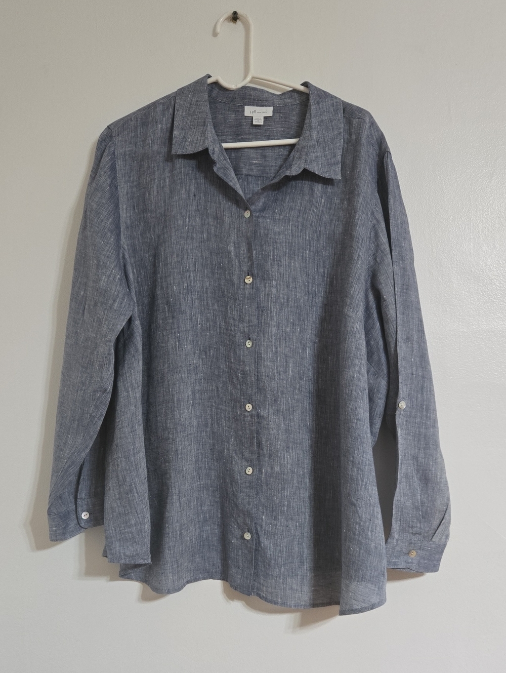 J. Jill Love Linen Button-Up in Heather Navy Blue Size 3X